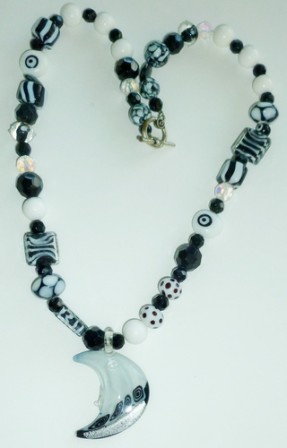 healing necklace: black & white with Moon pendant
