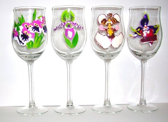 4 assorted Orchid tulip wine gobles $135